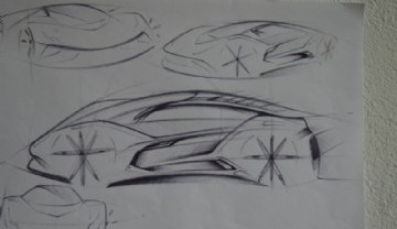 Dibujo a lápiz prototipo Bertone obsequiado por División Craetive Lab para Dopler Agencia de Noticias de Diseño