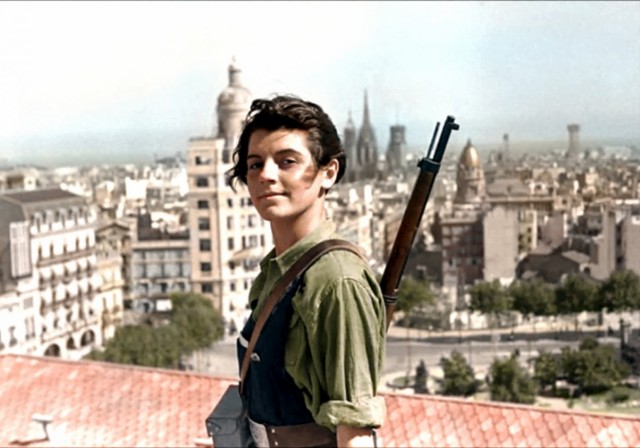 Marina Ginesta, a 17-year-old communist militant, overlooking Barcelona during the Spanish Civil War. [1936]