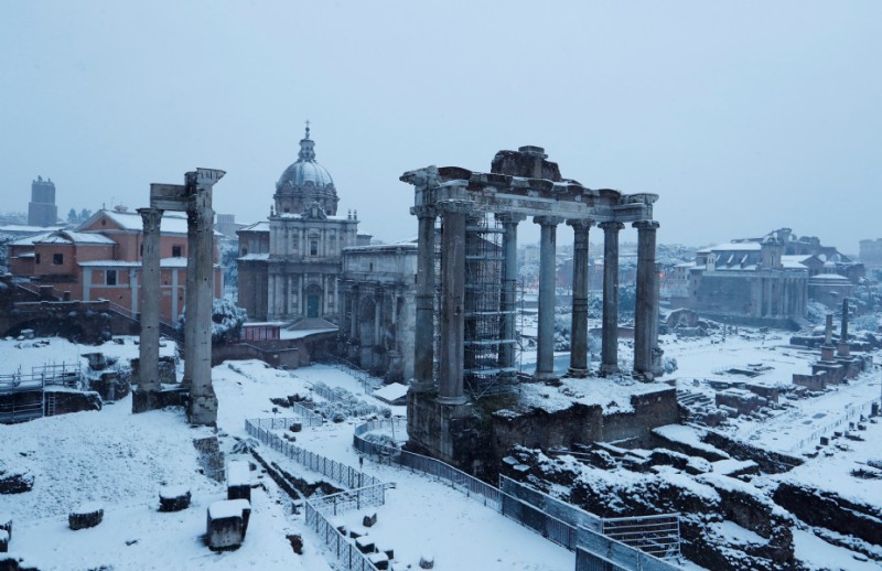 El Foro Romano cubierto de nieve (REUTERS/Remo Casilli)