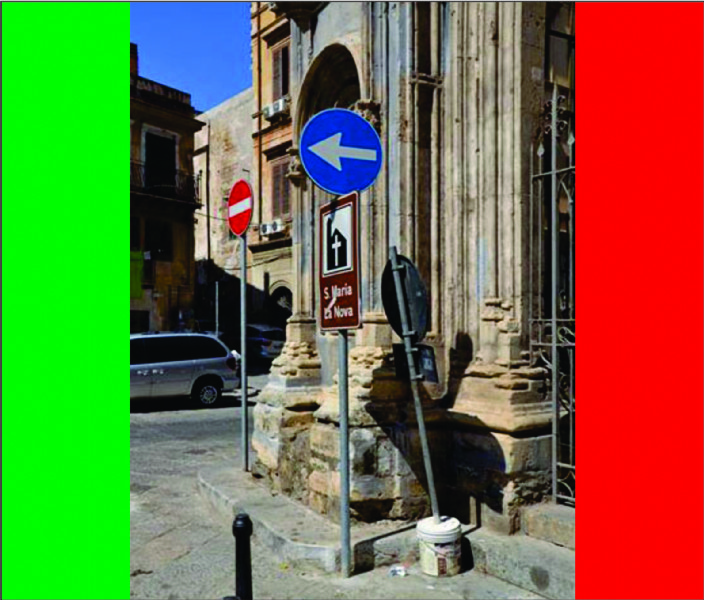 Uno de los males más grandes y más desconocidos de Palermo, la señalización vial sin fin y sin sentido.Aún más grave cuando se utiliza cerca de nuestros monumentos.En esta foto una pequeña muestra antes de la Santa Maria la nueva iglesia. los ejemplo